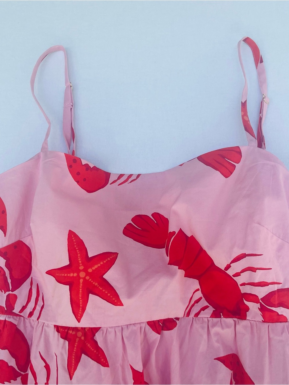 J.Crew Red Crab Lobster Starfish Design Tie-Back Strappy Summer Pink Top Size 14 - Picture 4 of 15
